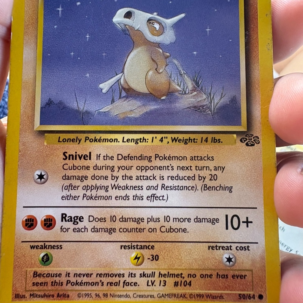 Cubone Pokémon Card with Snivel and Rage